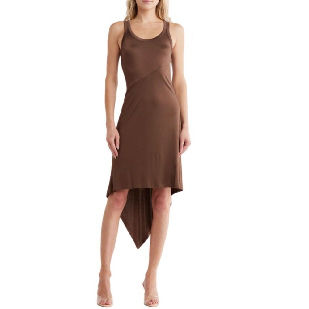 NWT Helmut Lang High low asymmetric midi dress in chocolate brown Size L